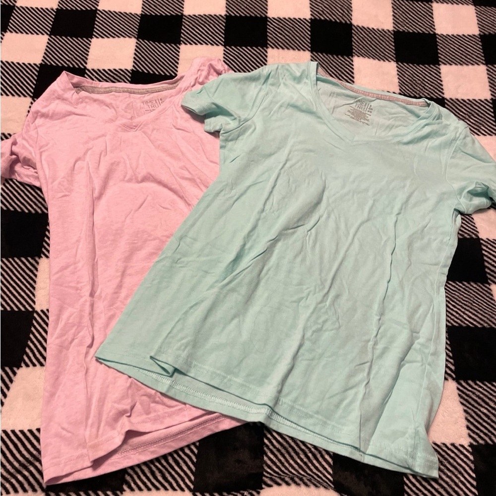 Time and Tru Women's V-Neck Tees - Light Pink and Mint